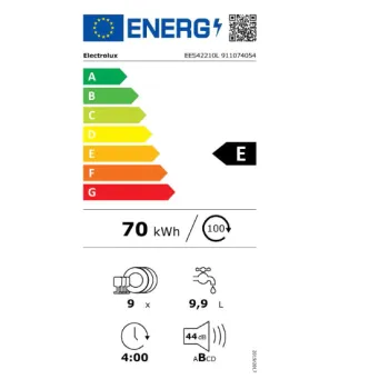 Electrolux EES42210L teljesen beépíthető keskeny mosogatógép, inverter motor, 9 terítékes, automatikus ajtónyitás, 44.8x55x81.8 cm 