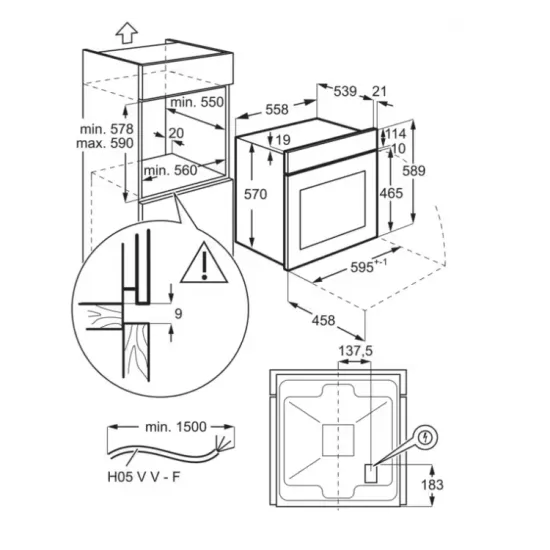 Electrolux EOF3H50BK fekete beépíthető sütő aqua clean tisztítással, 65L, 59.4x56x59 cm 