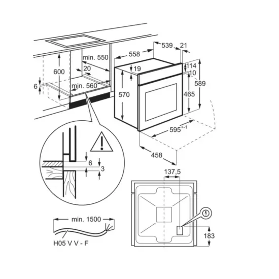 Electrolux EOF3H50BK fekete beépíthető sütő aqua clean tisztítással, 65L, 59.4x56x59 cm 