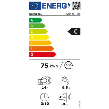 Whirlpool WCIP 4O41 PFE teljesen beépíthető mosogatógép, 14 terítékes, 60 cm, automatikus ajtónyitás 
