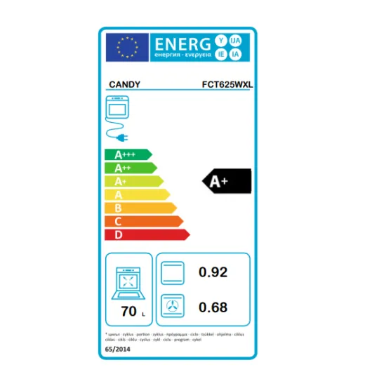 Candy FCT625WXL fehér elektromos beépíthető multifunkciós hőlégkeveréses sütő,70 liter,A+ energiaosztály, gőztisztító funkció 