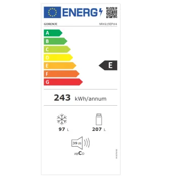 Gorenje NRK619EPW4 No Frost Plus alulfagyasztós kombinált hűtőszekrény, 207/97L, 59.5x59x186 cm 