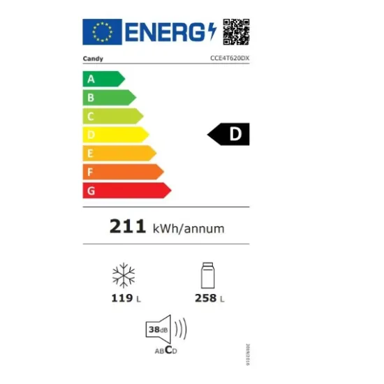 Candy CCE4T620DX Total NoFrost szürke alulfagyasztós kombinált hűtőszekrény Wifi, D energiaosztály 59.8x65.8x200 cm, szürke 