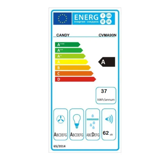 Candy CVMA90N beépíthető falra szerelhető döntött kürtös konyhai elszívó,90cm,LED világítás, Glass, fekete