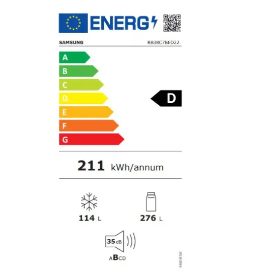 Samsung RB38C7B6D22/EF Bespoke előlap nélküli alulfagyasztós kombinált hűtőszekrény, No Frost, Körkörös hűtés, 276/114L, D energiaosztály 