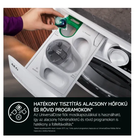 AEG LFR61844BE ProSense elöltöltős mosógép, ökoinverter motorral 9kg, 50L, Led kijelző, 1400f/perc, 59.6x60.2x84.7cm 