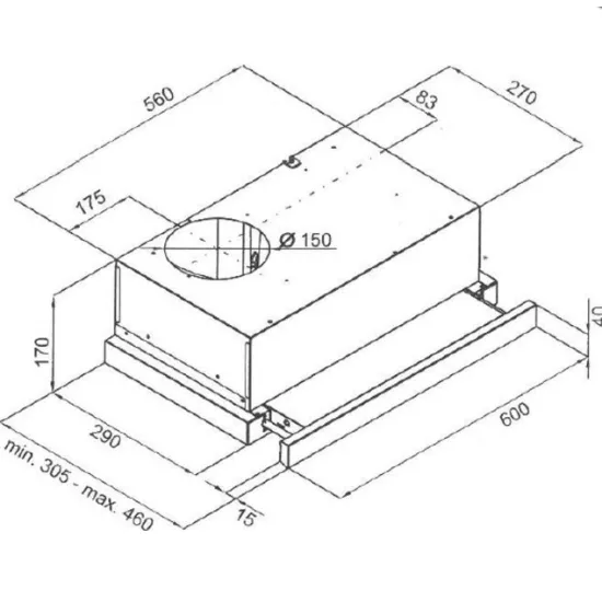Evido Slimlux 60GB beépíthető kihúzható konyhai elszívó,inox/fekete üveg front,60cm széles,CHT6GB.4