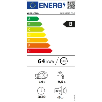 Whirlpool WIO 3O540 PELG teljesen beépíthető mosogatógép inox, 14 terítékes, 3 kosár, automatikus ajtónyitás , 60 cm