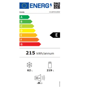 Candy CCUBT5519EW No Frost beépíthető alulfagyasztós kombinált hűtőszekrény, WIFI, 193.5cm magas, 281L