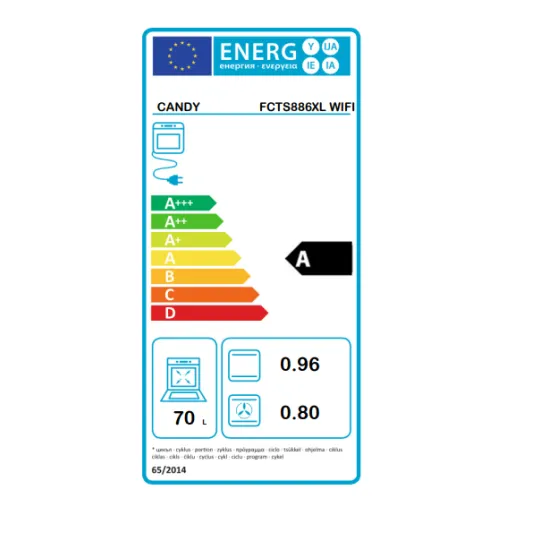 Candy FCTS886XL WIFI beépíthető sütő pirolitikus tisztitással 70 liter, Fejlett távirányító Wi-Fi + BLE, A energiaosztály, inox