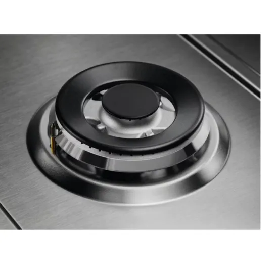 Electrolux KGS64362SX beépíthető gáz főzőlap, inox, kétkörös wok égőfej, 2 fekete öntöttvas tartórács