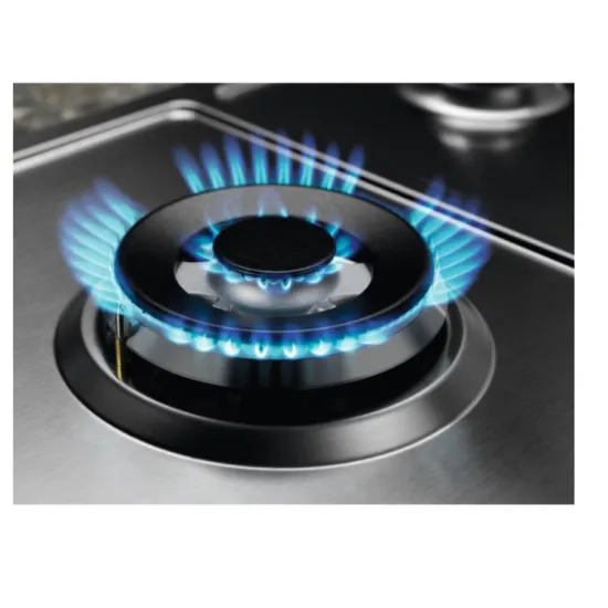 Electrolux KGS64362SX beépíthető gáz főzőlap, inox, kétkörös wok égőfej, 2 fekete öntöttvas tartórács