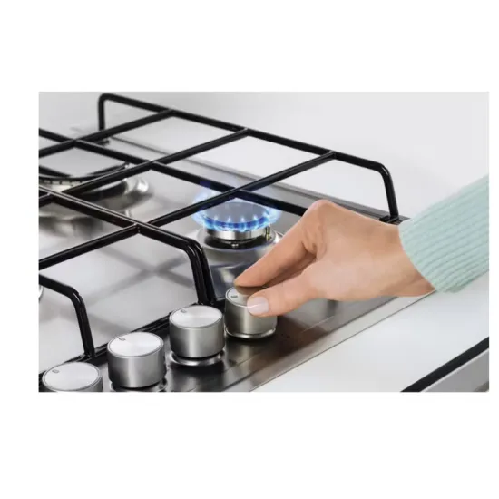 Electrolux KGS64362SX beépíthető gáz főzőlap, inox, kétkörös wok égőfej, 2 fekete öntöttvas tartórács