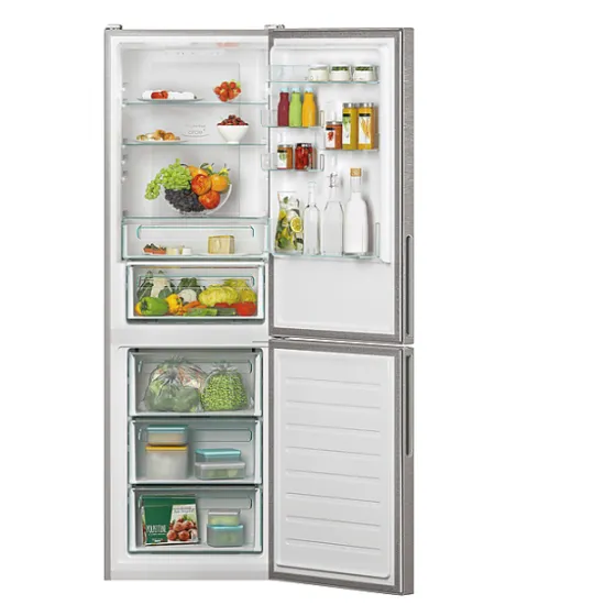 Candy CCE4T618EX No Frost alulfagyasztós kombinált hűtőszekrény, E energiaosztály, 222L, 3 fagyasztórekesz, No Frost, inox,341L 