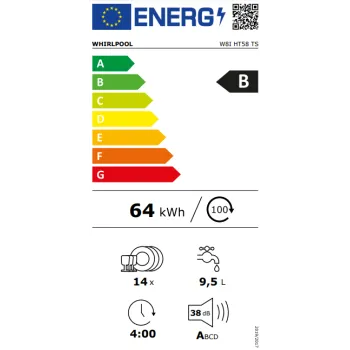 Whirlpool W8I HT58 TS teljesen beépíthető mosogatógép 14 terítékes, automatikus ajtónyitás, 3 kosár, 59.8x55.5x82 cm 