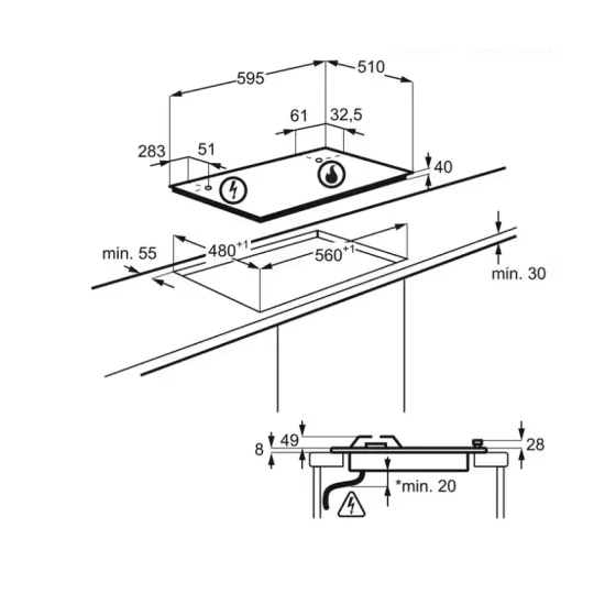 Electrolux KGS64362SX beépíthető gáz főzőlap, inox, kétkörös wok égőfej, 2 fekete öntöttvas tartórács