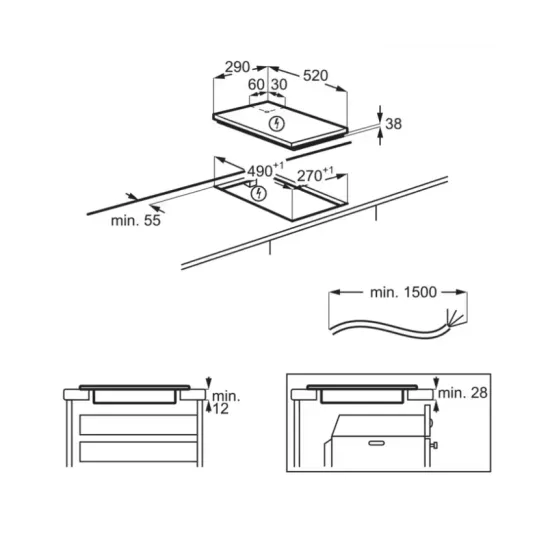 Electrolux LHR3233CK beépíthető elektromos dominó kerámia főzőlap, fekete, 2 főzőzónás, 29cm szélesség 