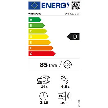 Whirlpool WIO 3C33 E 6.5 teljesen beépíthető 14 terítékes mosogatógép, 60 cm , automatikus ajtónyitás, 59.8x55.5x82 cm 