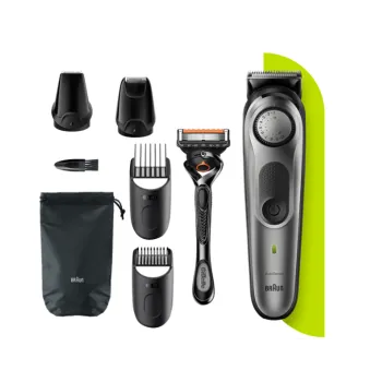 Braun BT7320 szakállvágó precíziós gombbal, 4 tartozékkal és egy Gillette Fusion5 ProGlide borotvával