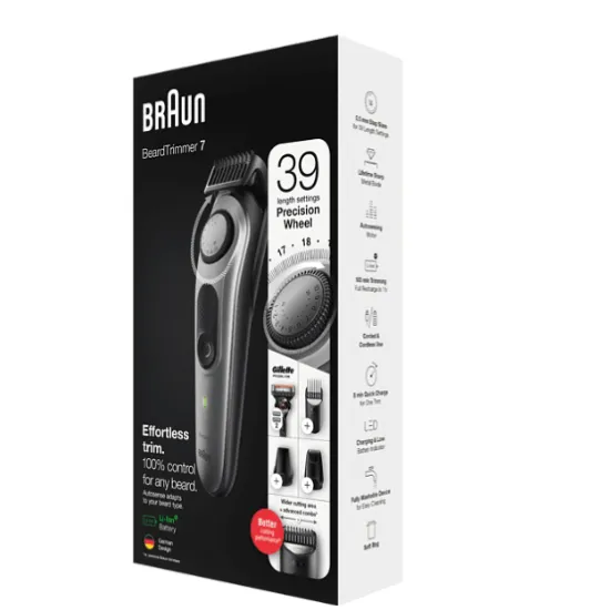 Braun BT7320 szakállvágó precíziós gombbal, 4 tartozékkal és egy Gillette Fusion5 ProGlide borotvával