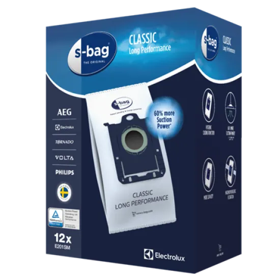 Electrolux E201SM porzsák szett 12db S-Bag Classic Long Perfomance porzsák