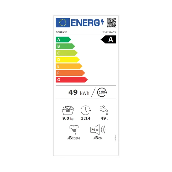 Gorenje WNEI94ADS elöltöltős mosógép 9kg 1400fordulat gőz funkcióval, inverter motor, 60x61x85 cm 