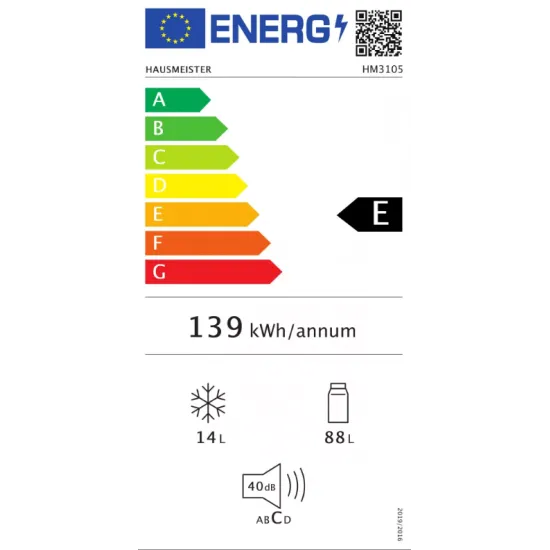 Hausmeister HM3105E egyajtós hűtőszekrény fagyasztóval 88/14L, E energiaosztály 