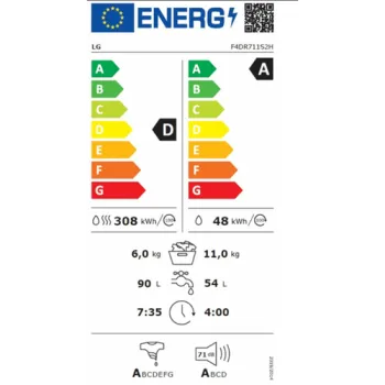 LG F4DR711S2H mosó-szárítógép 11/6kg, inverter motor, gőz, 60x56.5x85 cm 