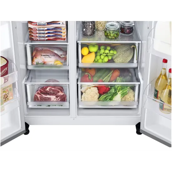 LG GSJV70PZTE side by side hűtőszekrény, Lineáris Inverter Kompresszor, 179cm magas, hamvas ezüst