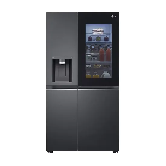 LG GSXV90MCDE Total No Frost side by side hűtőszekrény, 416/219L, InstaView™, WIFI, Lineáris Inverter Kompresszor, 91.3x73.5x179 cm, matt éjfekete szín 