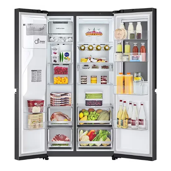 LG GSXV90MCDE Total No Frost side by side hűtőszekrény, 416/219L, InstaView™, WIFI, Lineáris Inverter Kompresszor, 91.3x73.5x179 cm, matt éjfekete szín 