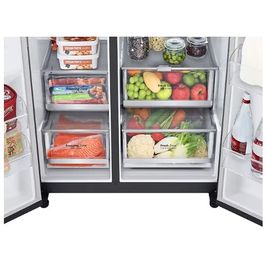 LG GSXV90MCDE Total No Frost side by side hűtőszekrény, 416/219L, InstaView™, WIFI, Lineáris Inverter Kompresszor, 91.3x73.5x179 cm, matt éjfekete szín 