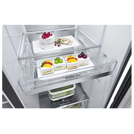 LG GSXV90MCDE Total No Frost side by side hűtőszekrény, 416/219L, InstaView™, WIFI, Lineáris Inverter Kompresszor, 91.3x73.5x179 cm, matt éjfekete szín 