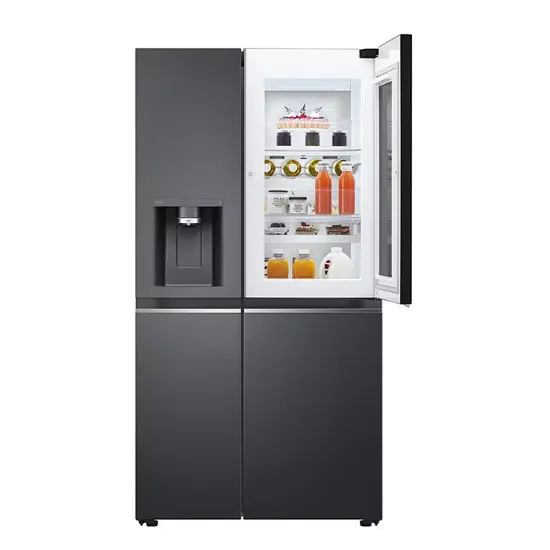 LG GSXV90MCDE Total No Frost side by side hűtőszekrény, 416/219L, InstaView™, WIFI, Lineáris Inverter Kompresszor, 91.3x73.5x179 cm, matt éjfekete szín 