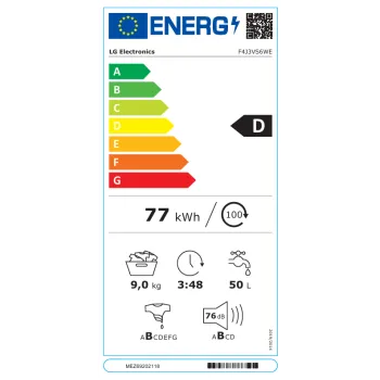 LG F4J3VS6WE elöltöltős gőz funkciós mosógép 9 kg, inverter motor, keskeny kivitel, 60x49x85 cm 