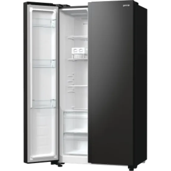 Gorenje NRR9185EABXL side by side fekete hűtőszekrény, Total No Frost funkcióval, Inverteres kompresszorral,358/192L, 91.5x67x178.6 cm, fekete szín