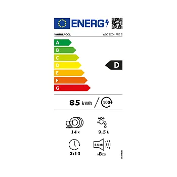 Whirlpool WIC 3C34 PFE S teljesen beépíthető mosogatógép 14 teríték, automatikus ajtónyitás, 3 kosár, 59.8x55x82 cm, ezüst szín 
