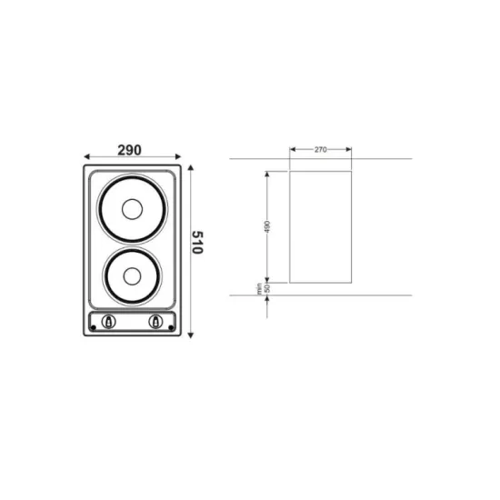 Amica PEA0420 beépíthető dominó főzőlap,inox, 2 főzőzóna