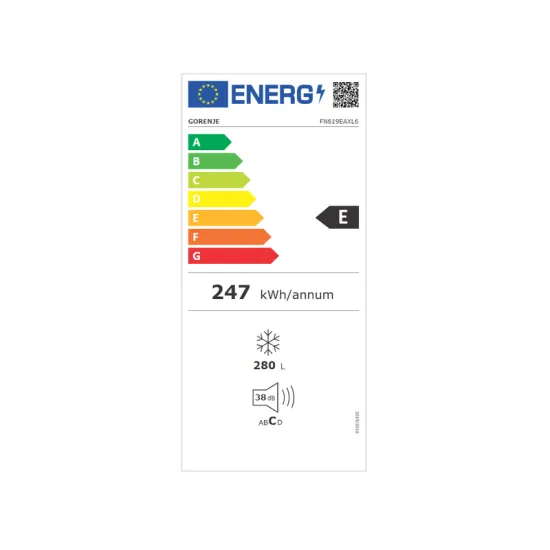 Gorenje FN619EAXL6  inox No Frost fagyasztószekrény 280l, 185 × 59,5 × 63 cm
