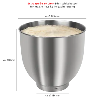 Clatronic KM 3765 piros robotgép 1500W extra nagy, 10 literes rozsdamentes acél tál 6-6,5kg tészta elkészítéséhez