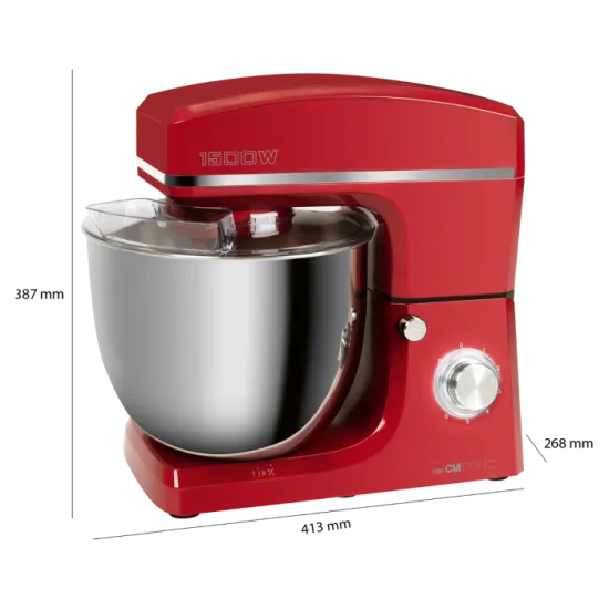 Clatronic KM 3765 piros robotgép 1500W extra nagy, 10 literes rozsdamentes acél tál 6-6,5kg tészta elkészítéséhez