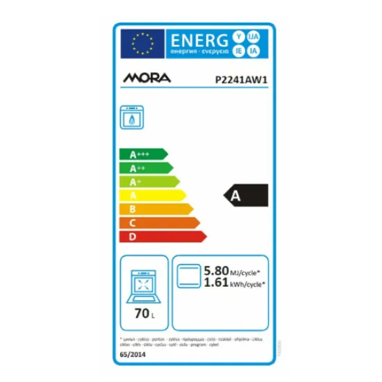 Mora P2241AW1 szabadonálló gáztűzhely 4 gázégős tető nélkül kivitel, 70L, 50x59.4x85 cm