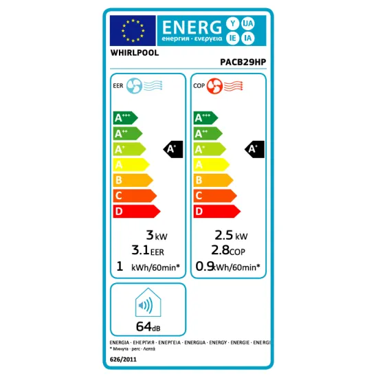 Whirlpool PACB29HP hűtő-fűtő mobil klíma párátlanító funkcióval fekete A+