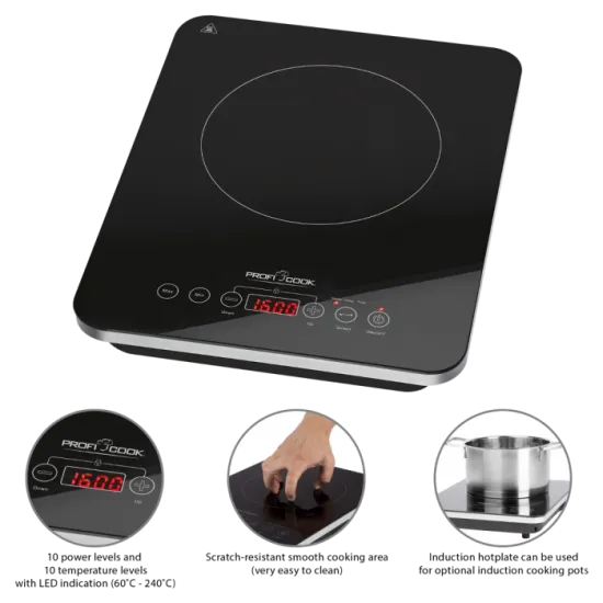 ProfiCook PC-EKI 1062 indukciós egylapos főzőlap 2000W, fekete/ezüst 