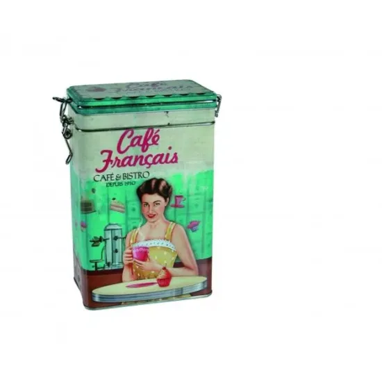 OOTB 101903 vintage fém kávé, kakaó, süteményes doboz zárható fedéllel, 19x12 cm, Daisy 