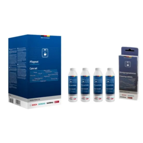 Bosch 00312090 kávéfőző ápoló készlet  4x 250 ml folyékony vízkőmentesítő és 10 x tisztító tabletta (2,2 g)