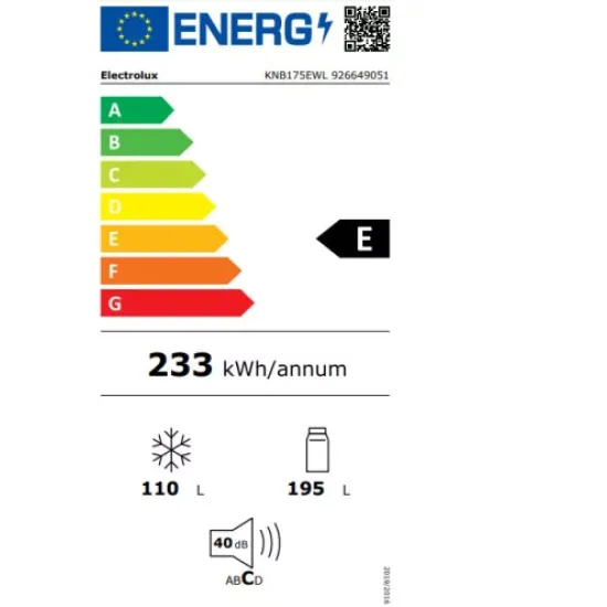 Electrolux KNB175EW1L 926649053 alulfagyasztós kombinált hűtőszekrény 195/110l, 59.5x64.7x175 cm balos ajtónyitás