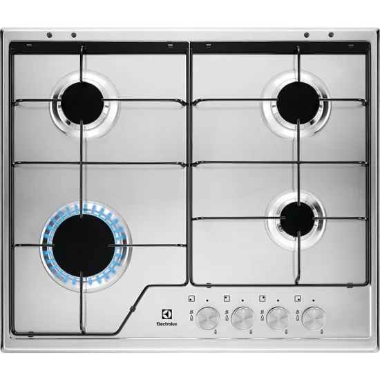 Electrolux KGS6424SX beépíthető gáz főzőlap, inox, 2 matt fekete zománcozott tartórács