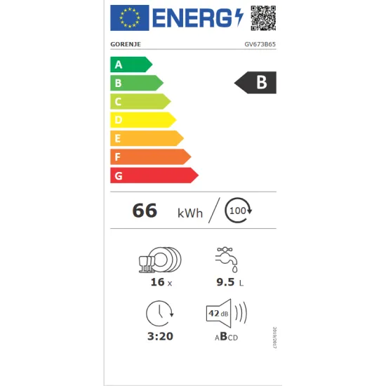Gorenje GV673B65 teljesen beépíthető mosogatógép, Power Drive inverter motor, 3 kosár, 16 teríték, automatikus ajtónyitás, 59.8x55.5x81.6 cm