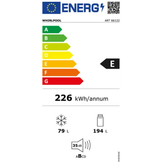 Whirlpool ART 66122 beépíthető alulfagyasztós kombinált hűtőszekrény 177cm, elektronikus vezérlés, palacktartó polccal,inverter kompresszor, 194/79L